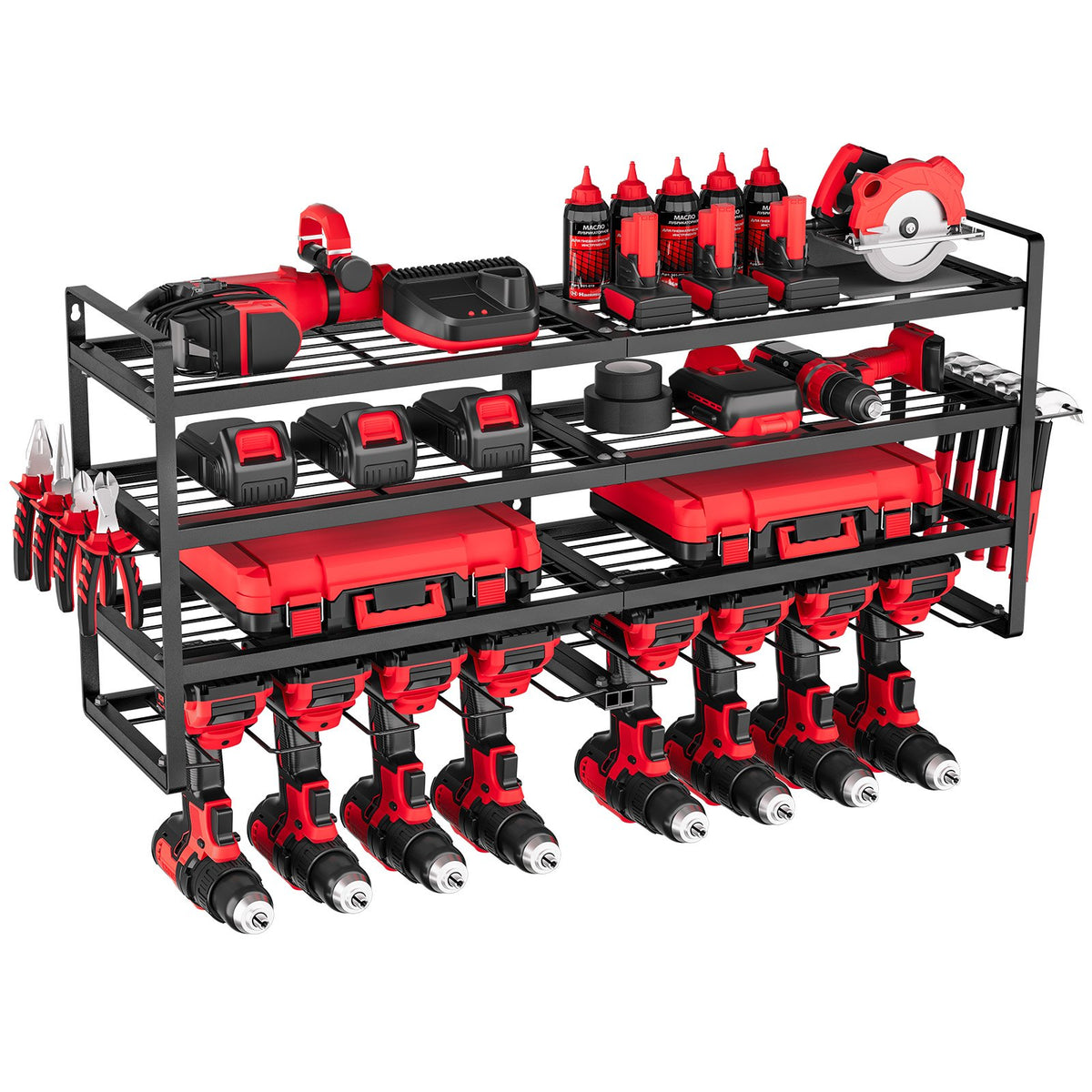 VEVOR Power Tool Organizer Wall Mount, 4-Layer Storage Rack with 8 Drill Holders, Tools Holder and Storage Rack with Screwdriver Holder, Garage Tool Organizer for Garage, Workbench, and Workshop - DDGJJTZJCK4CKOA5Q002V0 - view 10