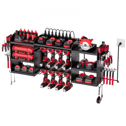 VEVOR Power Tool Organizer with Charging Station, 3-Layer Power Tool Battery Storage Rack with 5.58 ft Power Strip, 8 Drill Holders & 8 Outlets, Garage Tool Organizer for Garage, Workbench, Workshop - DDGJJTZZHK3CVVSYL002V1 - view 2
