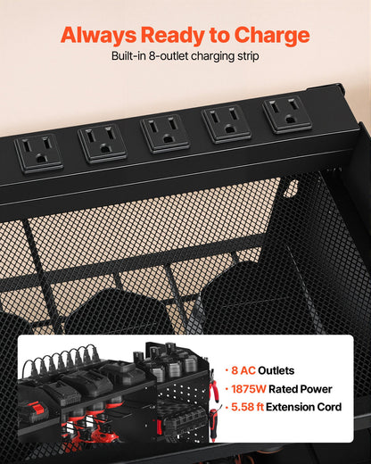 VEVOR Power Tool Organizer with Charging Station, 3-Layer Power Tool Battery Storage Rack with 5.58 ft Power Strip, 8 Drill Holders & 8 Outlets, Garage Tool Organizer for Garage, Workbench, Workshop - DDGJJTZZHK3CVVSYL002V1 - view 5