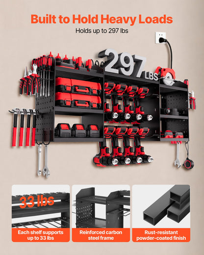 VEVOR Power Tool Organizer with Charging Station, 3-Layer Power Tool Battery Storage Rack with 5.58 ft Power Strip, 8 Drill Holders & 8 Outlets, Garage Tool Organizer for Garage, Workbench, Workshop - DDGJJTZZHK3CVVSYL002V1 - view 6