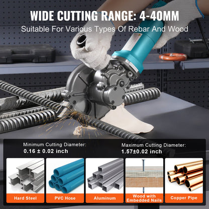 VEVOR Electric Rebar Cutter, 1100W Portable Rebar Cutter, Cutting up to 3/2 inch (4-40mm) Rebar, High Power Steel Concrete Rebar Cutter with Auxiliary Small Handle Tool Case, RD-10 - DDGJQGJ1100WROSKSV1 - view 5