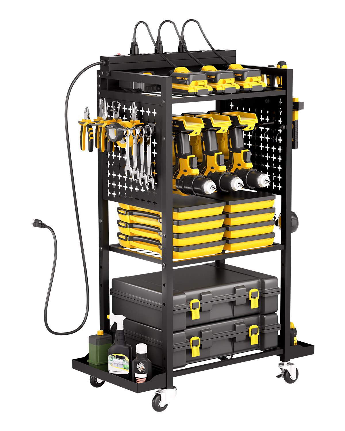 VEVOR 4-tier Tool Organizer Cart with Charging Station, 8 AC Outlet, Floor Stand Rolling Drill Holder and Tool Battery Storage Rack on Wheels, Garage Floor Rolling Storage Cart for Workshop, Garage - DDGJSNCDPC4CGN2YJV1 - view 1