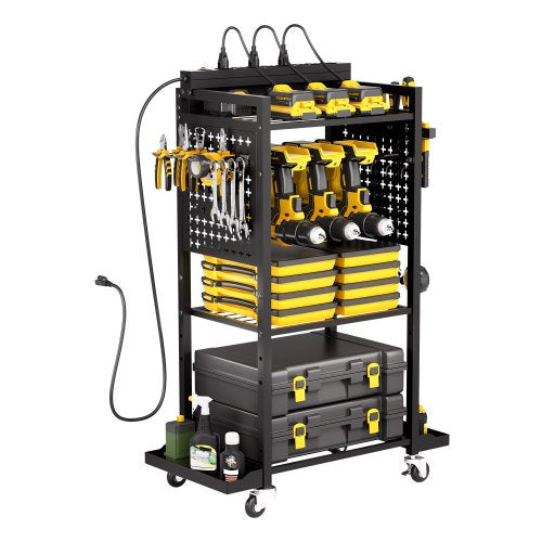 VEVOR 4-tier Tool Organizer Cart with Charging Station, 8 AC Outlet, Floor Stand Rolling Drill Holder and Tool Battery Storage Rack on Wheels, Garage Floor Rolling Storage Cart for Workshop, Garage - DDGJSNCDPC4CGN2YJV1 - view 2