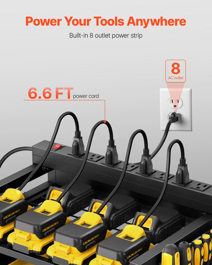 VEVOR 4-tier Tool Organizer Cart with Charging Station, 8 AC Outlet, Floor Stand Rolling Drill Holder and Tool Battery Storage Rack on Wheels, Garage Floor Rolling Storage Cart for Workshop, Garage - DDGJSNCDPC4CGN2YJV1 - view 3
