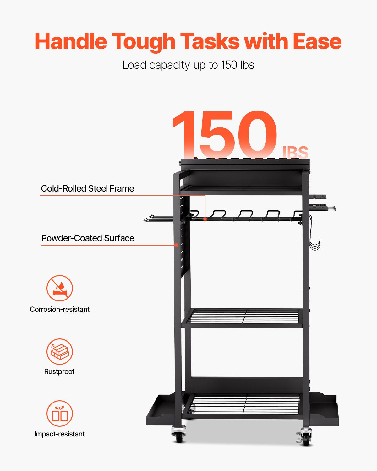 VEVOR 4-tier Tool Organizer Cart with Charging Station, 8 AC Outlet, Floor Stand Rolling Drill Holder and Tool Battery Storage Rack on Wheels, Garage Floor Rolling Storage Cart for Workshop, Garage - DDGJSNCDPC4CGN2YJV1 - view 6