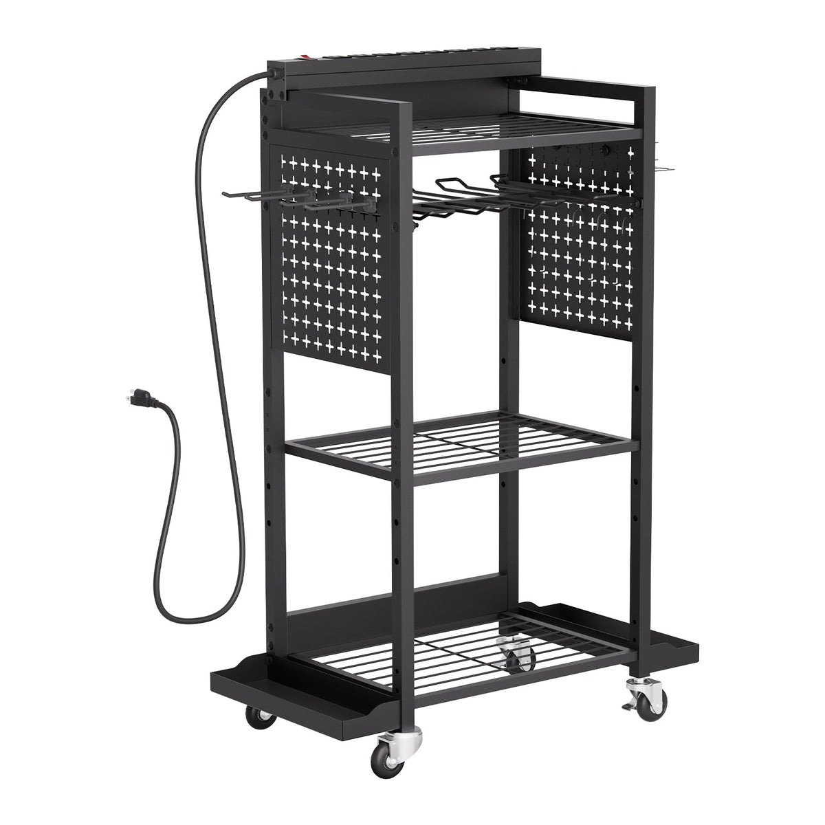 VEVOR 4-tier Tool Organizer Cart with Charging Station, 8 AC Outlet, Floor Stand Rolling Drill Holder and Tool Battery Storage Rack on Wheels, Garage Floor Rolling Storage Cart for Workshop, Garage - DDGJSNCDPC4CGN2YJV1 - view 10