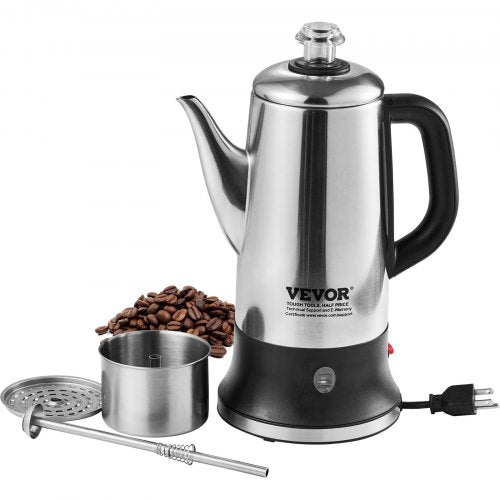 VEVOR 12-Cup Electric Percolator Coffee Pot, 304 Stainless Steel Coffee Percolator with Keep Warm Function & Heat-Resistant Handle, Classic Coffee Maker, Quick Brew & Easy-Pour - DDGLKFHBXG18KX4BAV1 - view 1