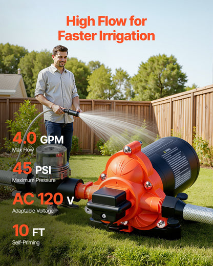 VEVOR Water Pressure Pump, 110V AC 4 GPM, 3-Chamber On Demand Electric Diaphragm Water Transfer Pump, 45 PSI Max Pressure, Automatic Pressure Switch, for Home Kitchen Garden Irrigation Car Washing - DDGMSBCGK110N88ET001V1 - view 3