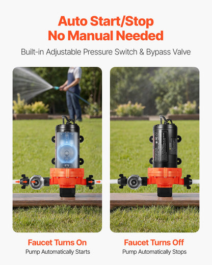 VEVOR Water Pressure Pump, 110V AC 4 GPM, 3-Chamber On Demand Electric Diaphragm Water Transfer Pump, 45 PSI Max Pressure, Automatic Pressure Switch, for Home Kitchen Garden Irrigation Car Washing - DDGMSBCGK110N88ET001V1 - view 4