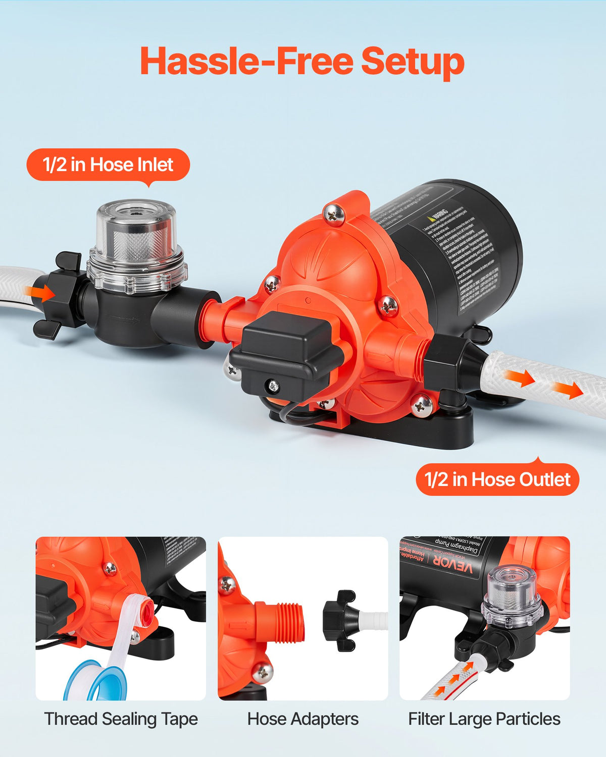 VEVOR Water Pressure Pump, 110V AC 4 GPM, 3-Chamber On Demand Electric Diaphragm Water Transfer Pump, 45 PSI Max Pressure, Automatic Pressure Switch, for Home Kitchen Garden Irrigation Car Washing - DDGMSBCGK110N88ET001V1 - view 5