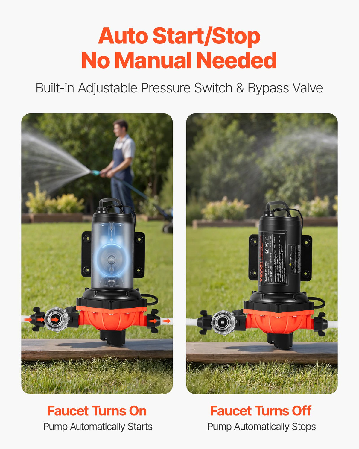 VEVOR Water Pressure Pump, 110V AC 5 GPM, 5-Chamber On Demand Electric Diaphragm Water Transfer Pump, 60 PSI Max Pressure, Automatic Pressure Switch, for Home Kitchen Garden Irrigation Car Washing - DDGMSBCGK110UKMA5001V1 - view 4