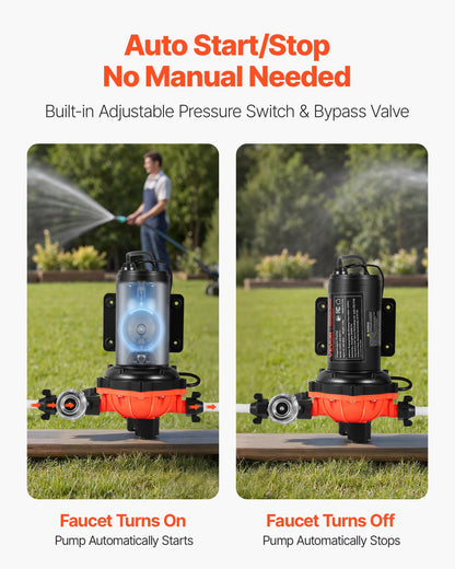 VEVOR Water Pressure Pump, 110V AC 5 GPM, 5-Chamber On Demand Electric Diaphragm Water Transfer Pump, 60 PSI Max Pressure, Automatic Pressure Switch, for Home Kitchen Garden Irrigation Car Washing - DDGMSBCGK110UKMA5001V1 - view 4