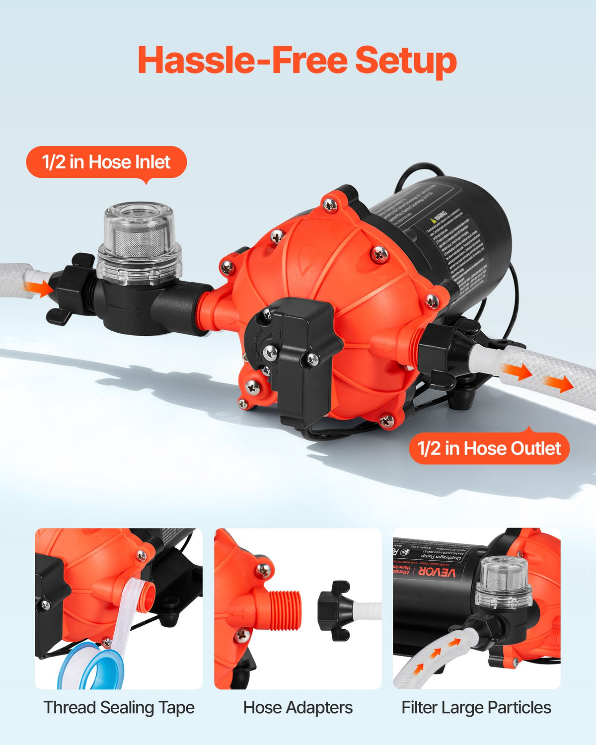 VEVOR Water Pressure Pump, 110V AC 5 GPM, 5-Chamber On Demand Electric Diaphragm Water Transfer Pump, 60 PSI Max Pressure, Automatic Pressure Switch, for Home Kitchen Garden Irrigation Car Washing - DDGMSBCGK110UKMA5001V1 - view 5