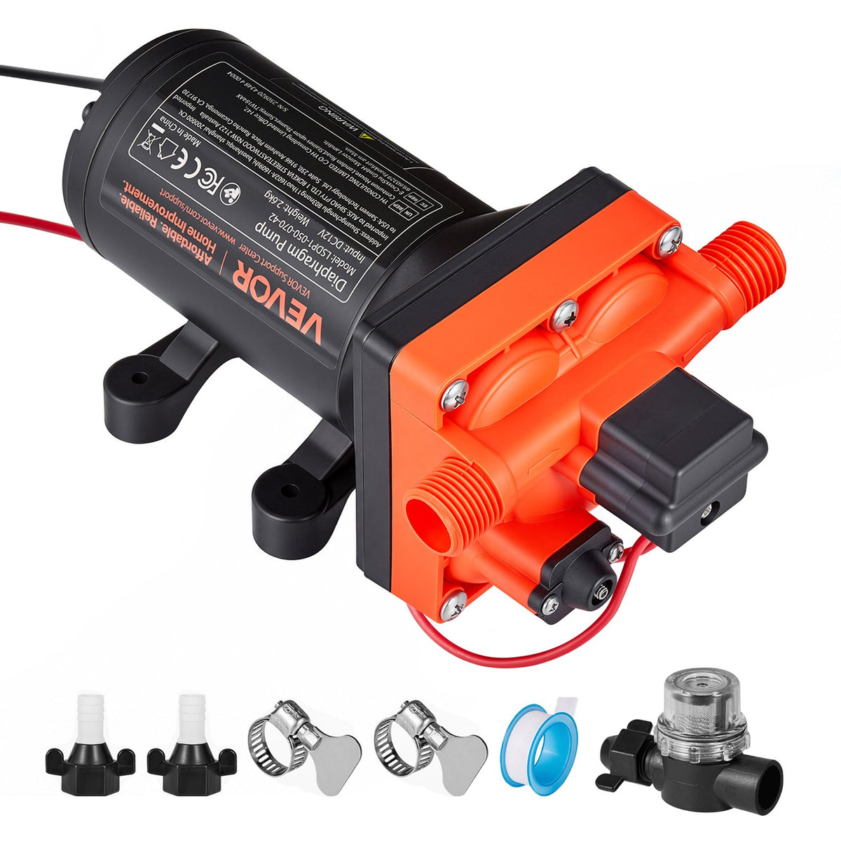 VEVOR RV Water Pump, 12V DC 5 GPM (18.9 L/min), 4-Chamber Self-Priming Diaphragm Water Pump with Automatic Pressure Switch, 70 PSI Max Pressure, On Demand for RV, Caravan, Marine, Yacht, Car Washing - DDGMSBCGK12VVRA9W001V9 - view 1