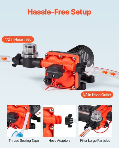 VEVOR RV Water Pump, 12V DC 5 GPM (18.9 L/min), 4-Chamber Self-Priming Diaphragm Water Pump with Automatic Pressure Switch, 70 PSI Max Pressure, On Demand for RV, Caravan, Marine, Yacht, Car Washing - DDGMSBCGK12VVRA9W001V9 - view 5