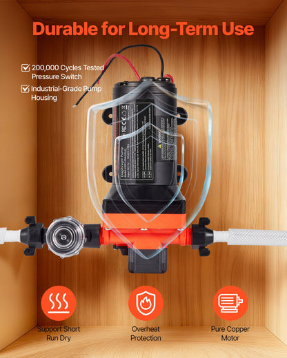 VEVOR RV Water Pump, 12V DC 5 GPM (18.9 L/min), 4-Chamber Self-Priming Diaphragm Water Pump with Automatic Pressure Switch, 70 PSI Max Pressure, On Demand for RV, Caravan, Marine, Yacht, Car Washing - DDGMSBCGK12VVRA9W001V9 - view 6