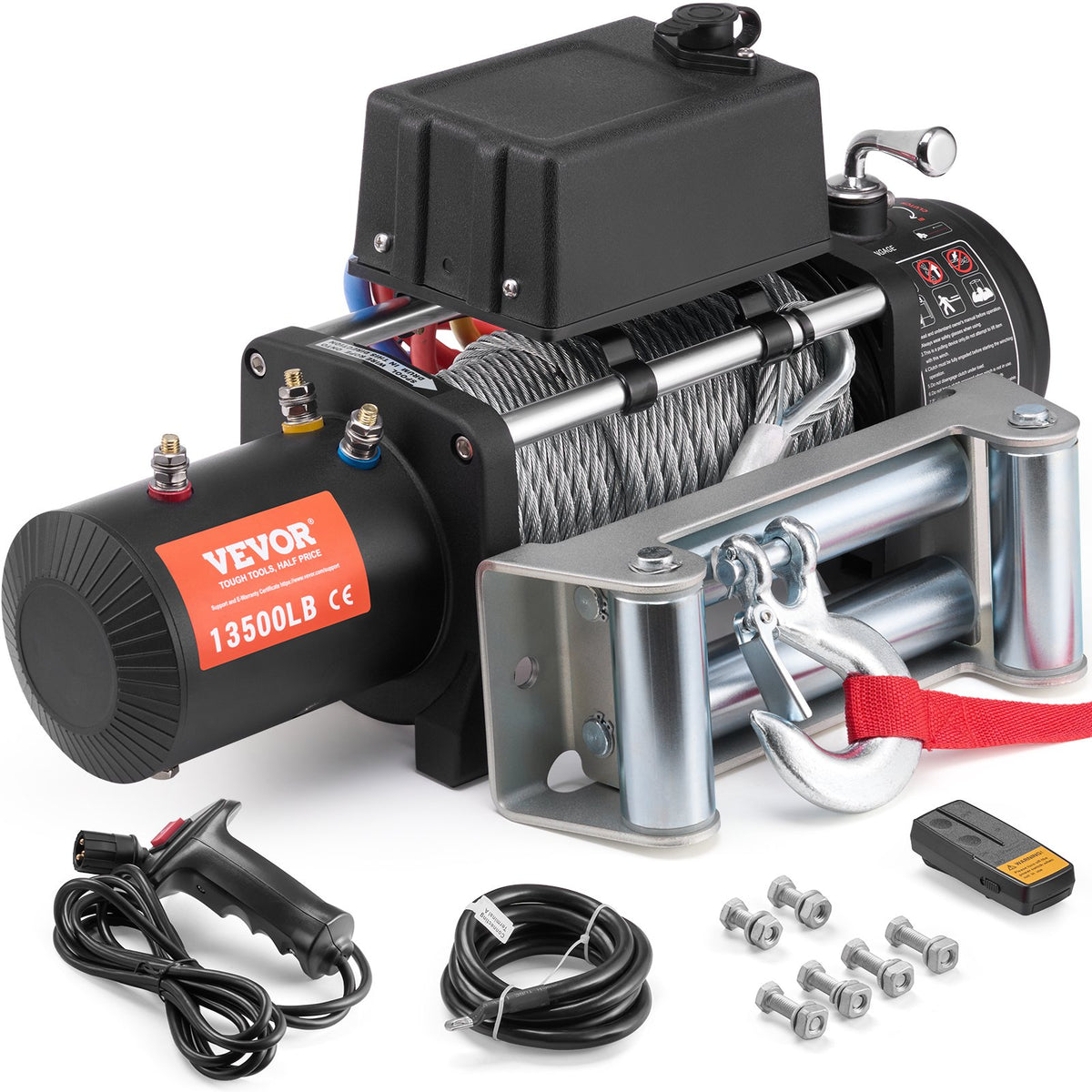 VEVOR Electric Winch, 13,500 lb, 12V DC Truck Winch with Φ3/8 in x 80 ft Steel Cable Roller Fairlead Wireless & Wired Remote Control, IP55 Waterproof for Towing Off-Road SUV Jeep Truck Trailer Boat - DDGSSJPYXWXYY665VV9 - view 1