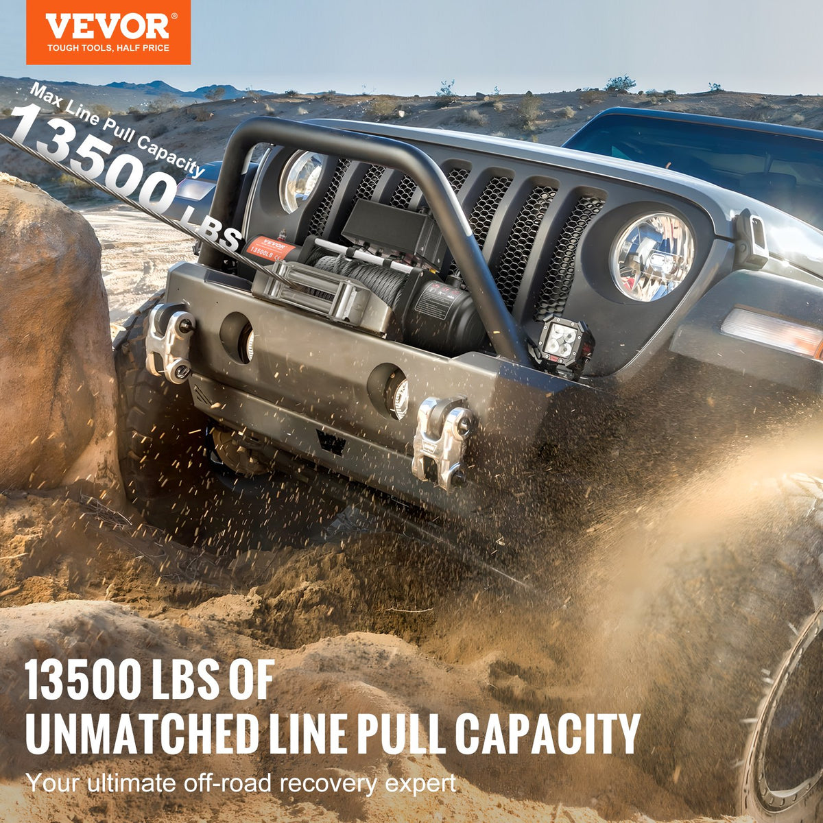 VEVOR Electric Winch, 13,500 lb, 12V DC Truck Winch with Φ3/8 in x 80 ft Steel Cable Roller Fairlead Wireless & Wired Remote Control, IP55 Waterproof for Towing Off-Road SUV Jeep Truck Trailer Boat - DDGSSJPYXWXYY665VV9 - view 3