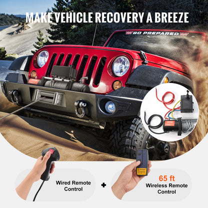 VEVOR Electric Winch, 13,500 lb, 12V DC Truck Winch with Φ3/8 in x 80 ft Steel Cable Roller Fairlead Wireless & Wired Remote Control, IP55 Waterproof for Towing Off-Road SUV Jeep Truck Trailer Boat - DDGSSJPYXWXYY665VV9 - view 6