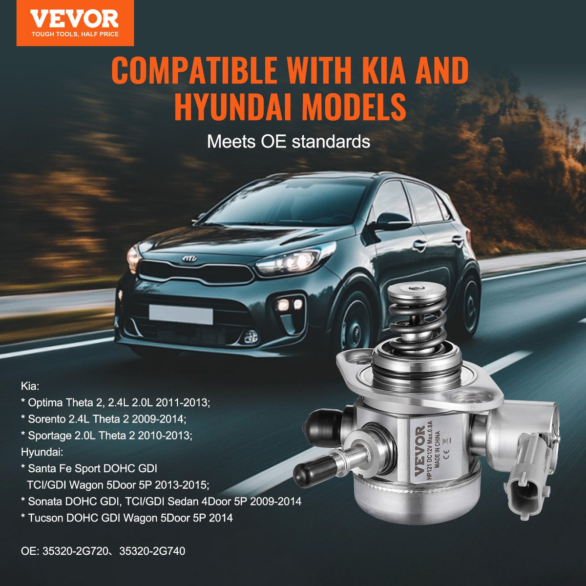 VEVOR High Pressure Fuel Pump, Compatible with Kia Optima, Sorento, Sportage, Hyundai Santa Fe Sport DOHC GDI, TCI/GDI Wagon, Sonata DOHC GDI, TCI/GDI Sedan, Tucson DOHC GDI, 35320-2G720, 35320-2G740 - DDGYRYBGYRYBWQ4Q1V9 - view 3