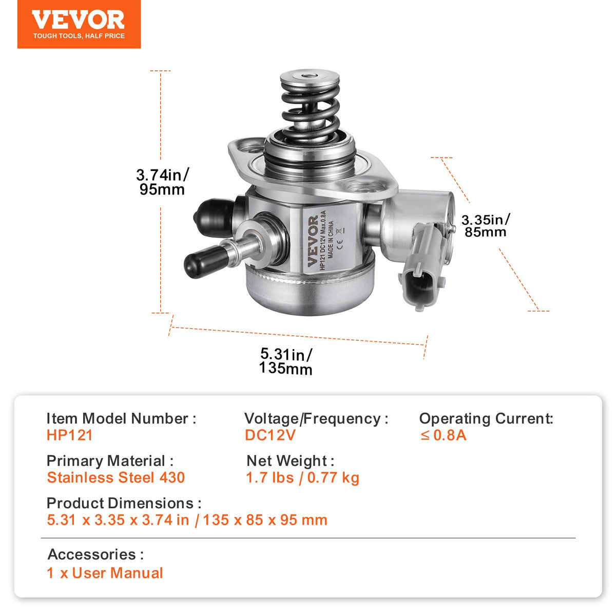 VEVOR High Pressure Fuel Pump, Compatible with Kia Optima, Sorento, Sportage, Hyundai Santa Fe Sport DOHC GDI, TCI/GDI Wagon, Sonata DOHC GDI, TCI/GDI Sedan, Tucson DOHC GDI, 35320-2G720, 35320-2G740 - DDGYRYBGYRYBWQ4Q1V9 - view 8