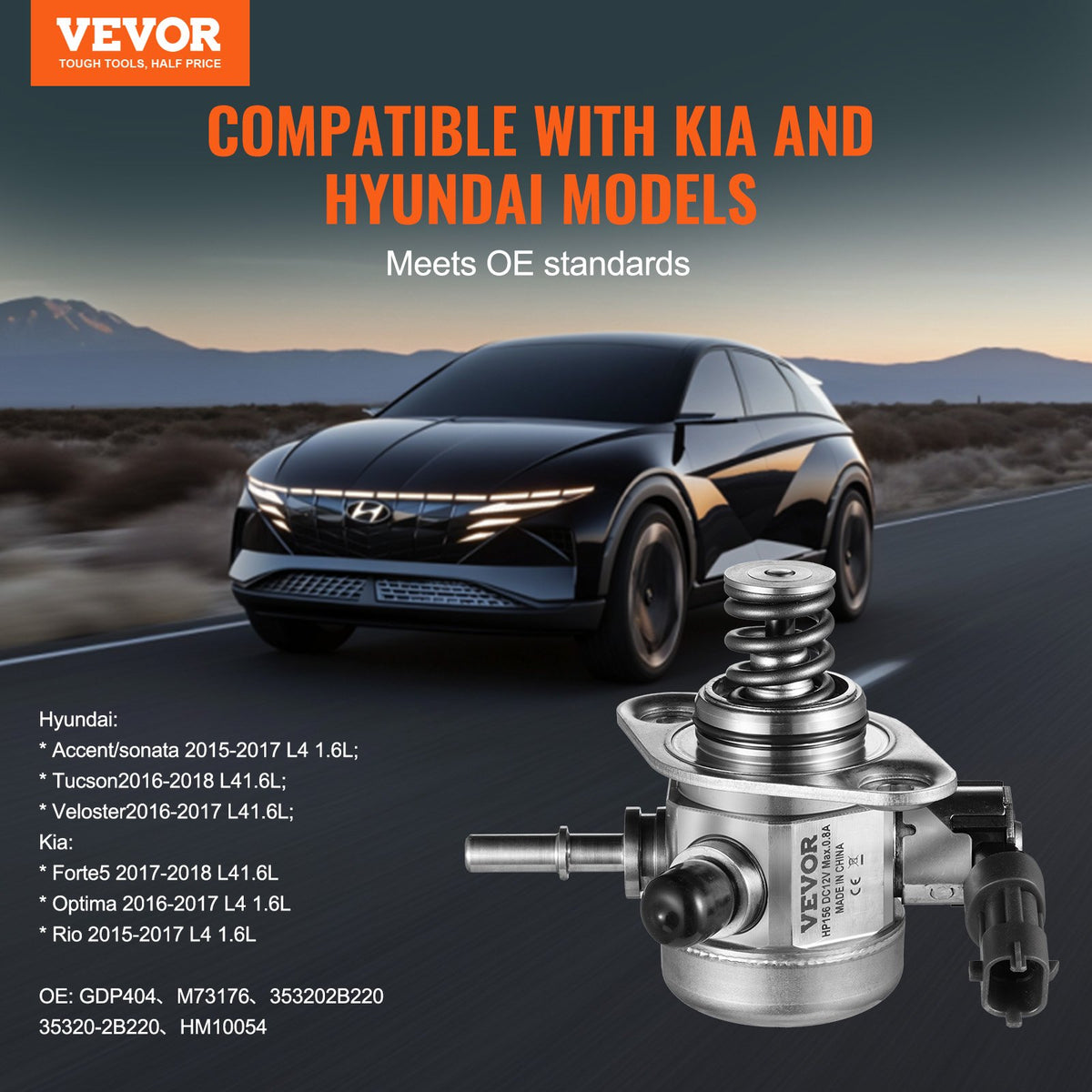 VEVOR High Pressure Fuel Pump, Compatible with Hyundai Accent/Sonata, Tucson, Veloster, and Kia Forte5, Optima, Rio 2015-2017 L4 1.6L, Replace GDP404, M73176, 353202B220, 35320-2B220, HM10054 - DDGYRYBGYRYBZUDAXV9 - view 3