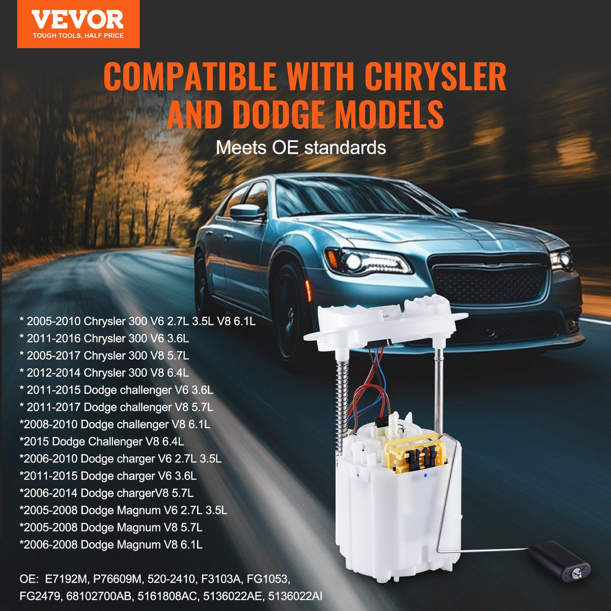 VEVOR Electric Fuel Pump Module Assembly, Compatible with 2005-2017 Chrysler 300, 2008-2017 Dodge Challenger, 2006-2015 Dodge Charger, 2005-2008 Dodge Magnum, V6 V8 2.7L 3.5L 3.6L 5.7L 6.1L 6.4L - DDGYRYBRYBMKU3LDNV9 - view 3