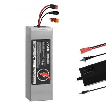 VEVOR 48V Electric Scooter Battery, 10Ah, Ebike Lithium Battery Pack with 30A BMS, Charger, T-Plug Expansion Cable, 500+ Cycles, Compatible with 2400W Motors, for Electric Bikes Bicycles, Scooters - DDHBCDC48V10T0WHA001V1 - view 2