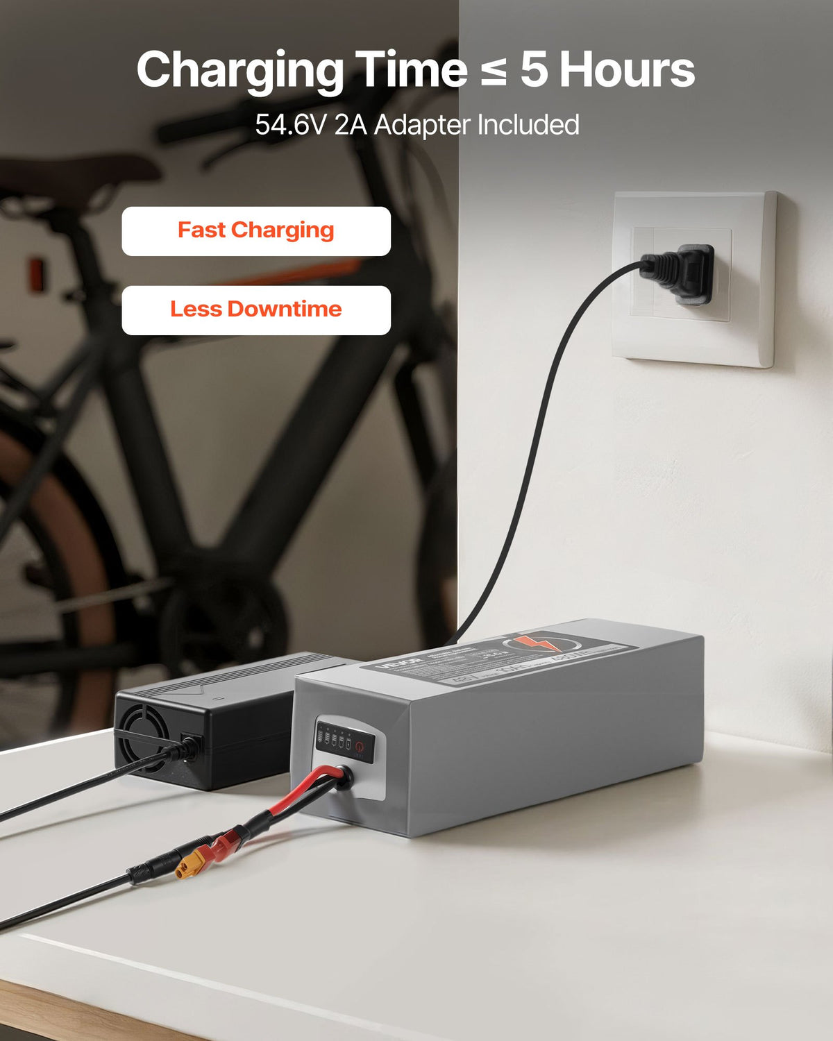 VEVOR 48V Electric Scooter Battery, 10Ah, Ebike Lithium Battery Pack with 30A BMS, Charger, T-Plug Expansion Cable, 500+ Cycles, Compatible with 2400W Motors, for Electric Bikes Bicycles, Scooters - DDHBCDC48V10T0WHA001V1 - view 6
