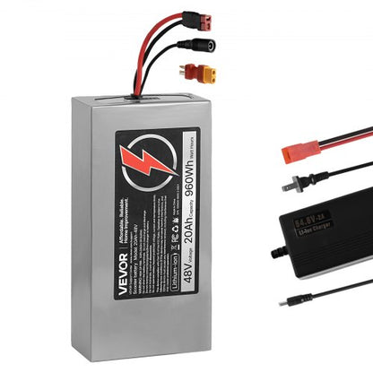 VEVOR 48V Electric Scooter Battery, 20Ah, Ebike Lithium Battery Pack with 30A BMS, Charger, T-Plug Expansion Cable, 500+ Cycles, Compatible with 4800W Motors, for Electric Bikes Bicycles, Scooters - DDHBCDC48V201J6U6001V1 - view 2