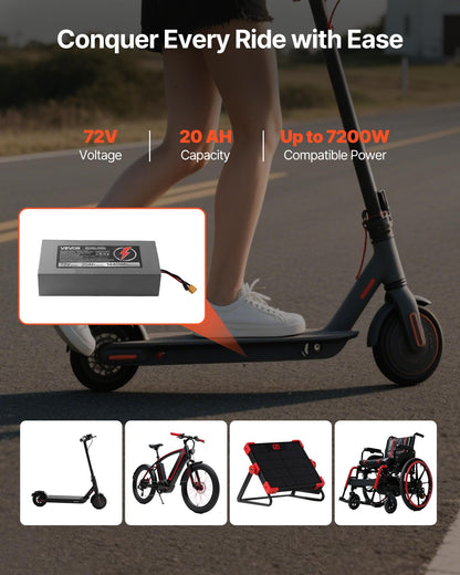 VEVOR 72V Electric Scooter Battery, 20Ah, Ebike Lithium Battery Pack with 50A BMS, Charger, T-Plug Expansion Cable, 500+ Cycles, Compatible with 7200W Motors, for Electric Bikes Bicycles, Scooters - DDHBCDC72V20KQFYG001V1 - view 3