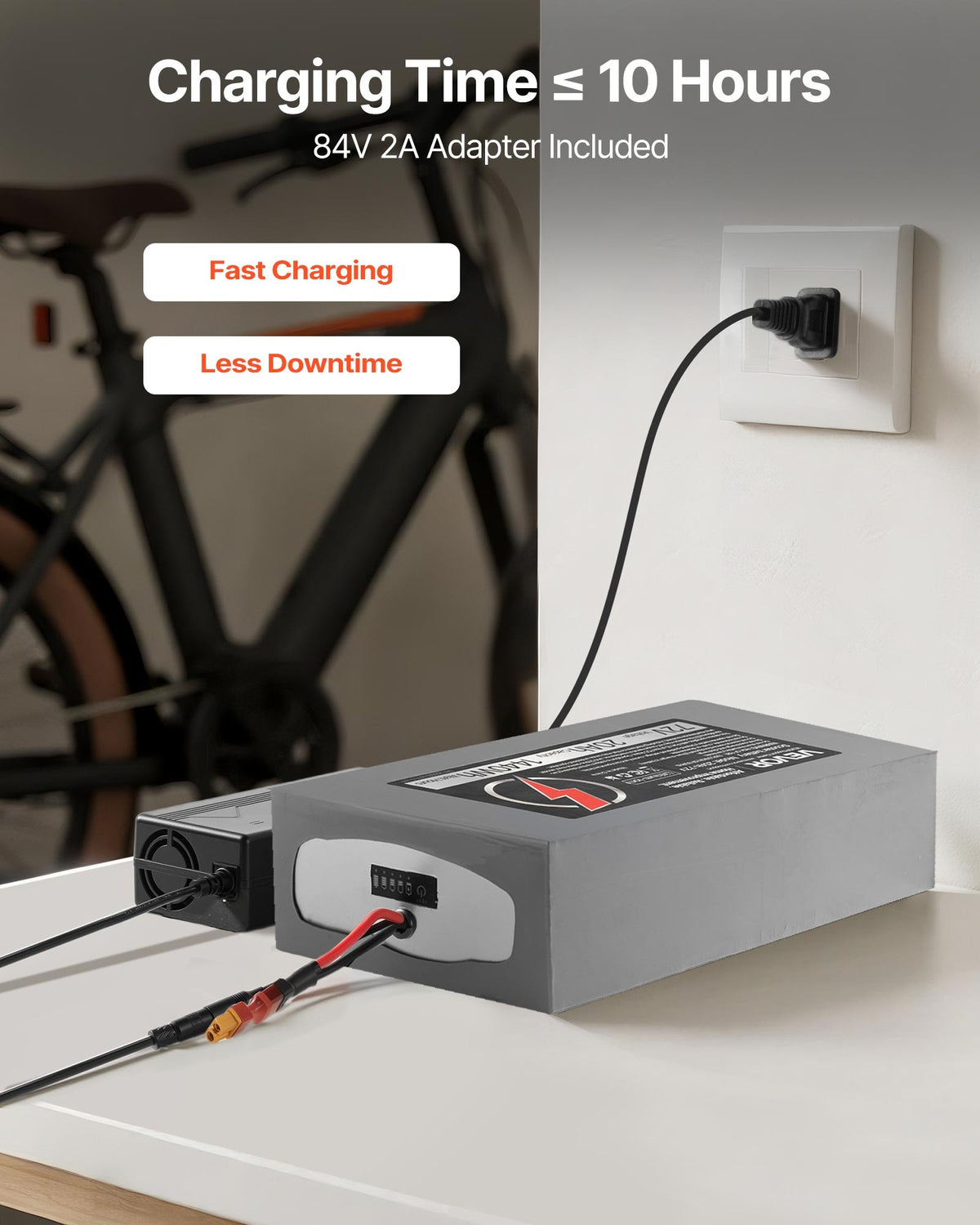 VEVOR 72V Electric Scooter Battery, 20Ah, Ebike Lithium Battery Pack with 50A BMS, Charger, T-Plug Expansion Cable, 500+ Cycles, Compatible with 7200W Motors, for Electric Bikes Bicycles, Scooters - DDHBCDC72V20KQFYG001V1 - view 6