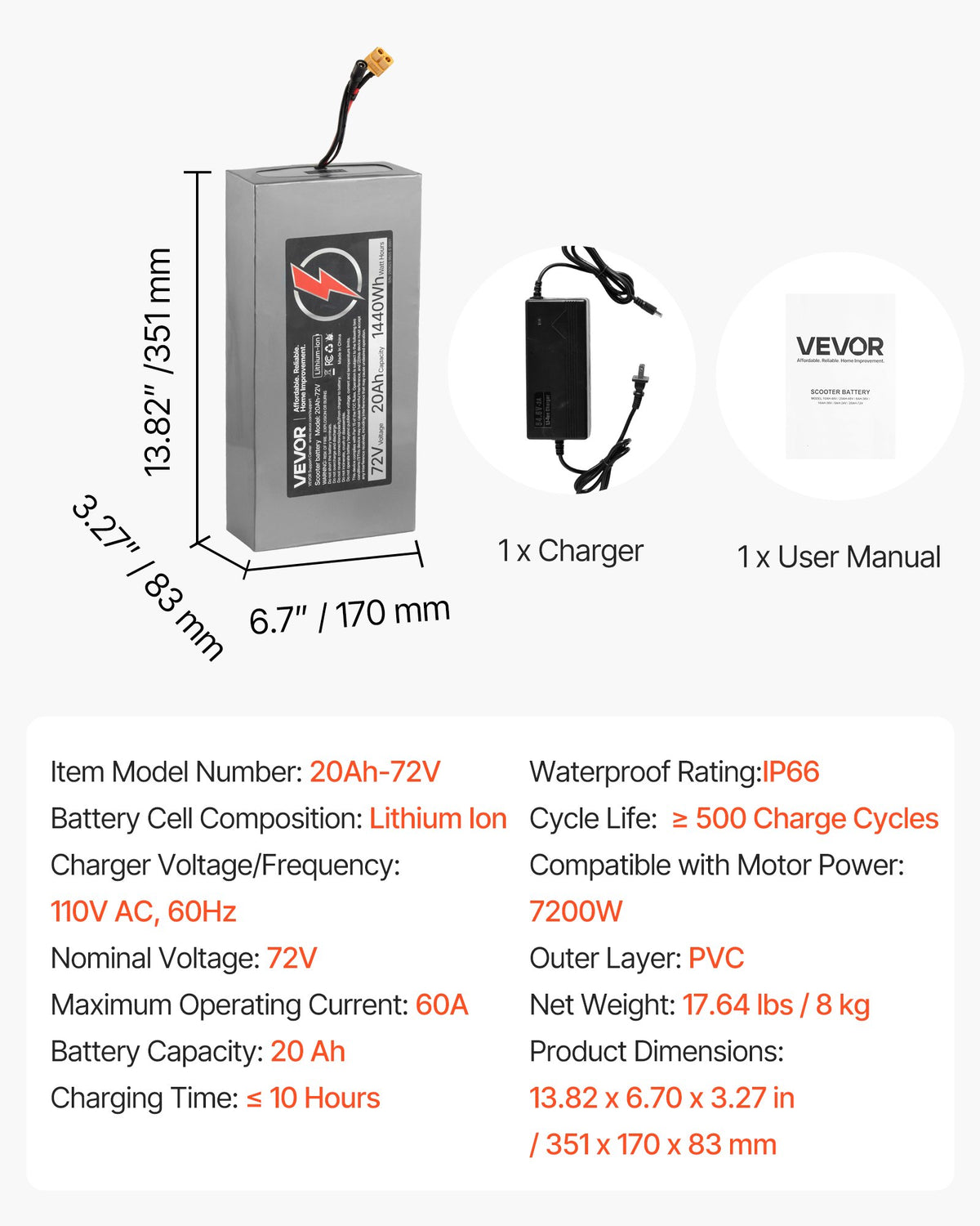 VEVOR 72V Electric Scooter Battery, 20Ah, Ebike Lithium Battery Pack with 50A BMS, Charger, T-Plug Expansion Cable, 500+ Cycles, Compatible with 7200W Motors, for Electric Bikes Bicycles, Scooters - DDHBCDC72V20KQFYG001V1 - view 8