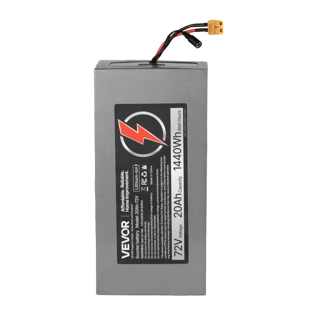 VEVOR 72V Electric Scooter Battery, 20Ah, Ebike Lithium Battery Pack with 50A BMS, Charger, T-Plug Expansion Cable, 500+ Cycles, Compatible with 7200W Motors, for Electric Bikes Bicycles, Scooters - DDHBCDC72V20KQFYG001V1 - view 10