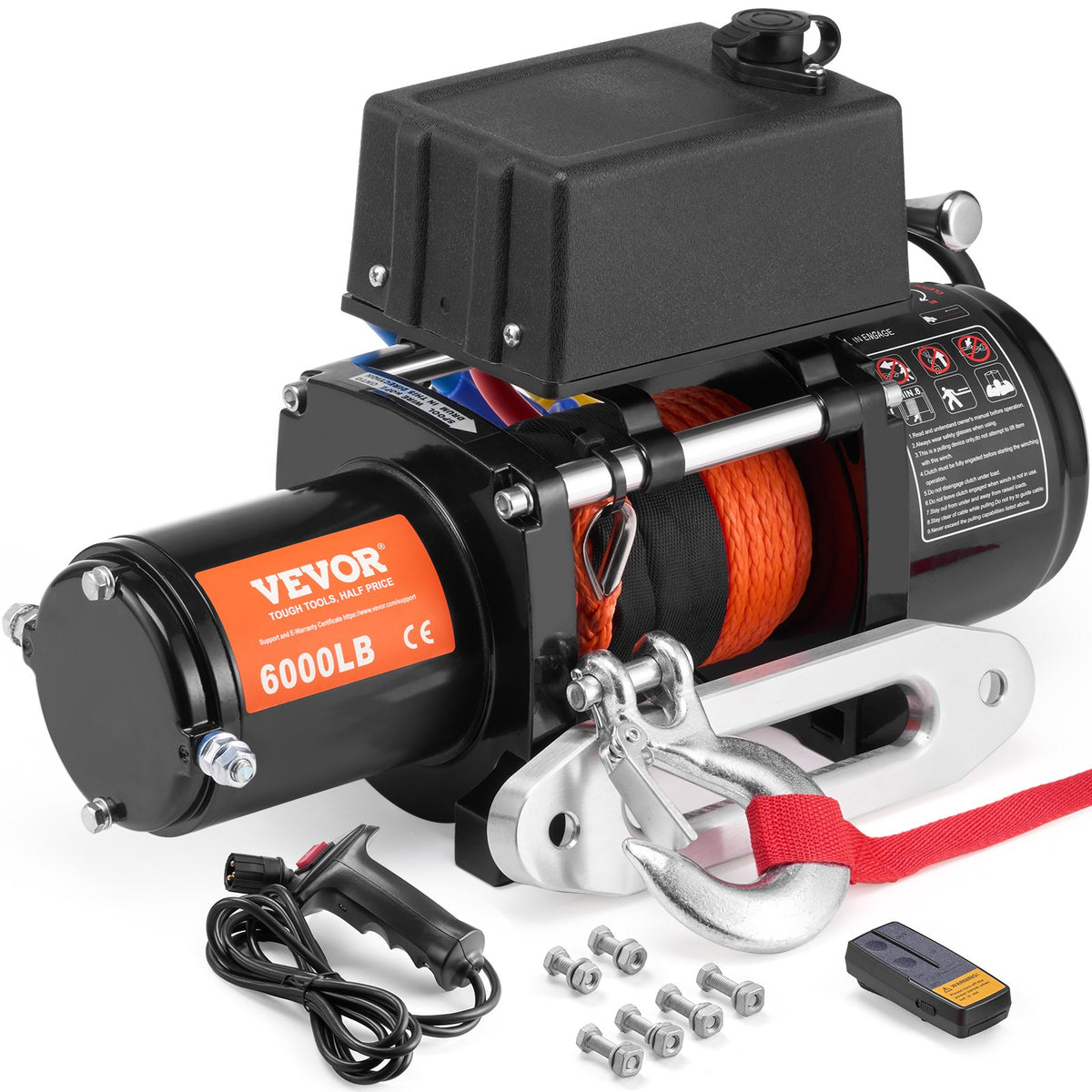VEVOR Electric Winch, 6000 lb, 12V DC Truck Winch with Φ1/4 in x 55 ft Synthetic Rope Aluminum Fairlead Wireless & Wired Remote Control, IP55 Waterproof for Towing Off-Road SUV Truck Jeep Trailer Boat - DDHCSJPYXWXYZAFQNV9 - view 1