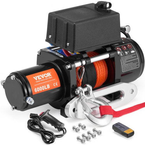 VEVOR Electric Winch, 6000 lb, 12V DC Truck Winch with Φ1/4 in x 55 ft Synthetic Rope Aluminum Fairlead Wireless & Wired Remote Control, IP55 Waterproof for Towing Off-Road SUV Truck Jeep Trailer Boat - DDHCSJPYXWXYZAFQNV9 - view 2