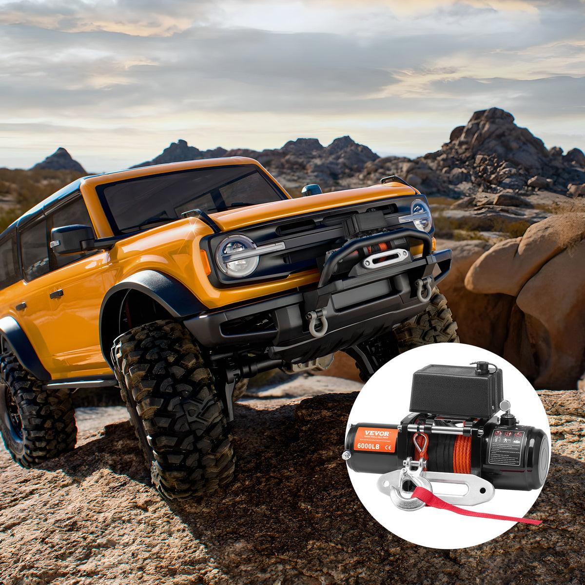 VEVOR Electric Winch, 6000 lb, 12V DC Truck Winch with Φ1/4 in x 55 ft Synthetic Rope Aluminum Fairlead Wireless & Wired Remote Control, IP55 Waterproof for Towing Off-Road SUV Truck Jeep Trailer Boat - DDHCSJPYXWXYZAFQNV9 - view 9
