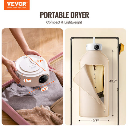 VEVOR Portable Clothes Dryer, Clothes Dryer with Dryer Bag, PTC Heating & LED Display, Foldable Mini Dryer with 5-H Timer for Apartments, Dorms, RVs, or Hotels, 600W, Beige - DDHGJBXS600WXGG14V1 - view 3