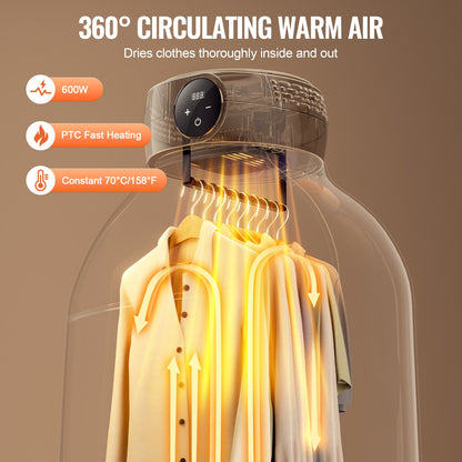 VEVOR Portable Clothes Dryer, Clothes Dryer with Dryer Bag, PTC Heating & LED Display, Foldable Mini Dryer with 5-H Timer for Apartments, Dorms, RVs, or Hotels, 600W, Beige - DDHGJBXS600WXGG14V1 - view 4