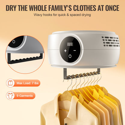 VEVOR Portable Clothes Dryer, Clothes Dryer with Dryer Bag, PTC Heating & LED Display, Foldable Mini Dryer with 5-H Timer for Apartments, Dorms, RVs, or Hotels, 600W, Beige - DDHGJBXS600WXGG14V1 - view 5