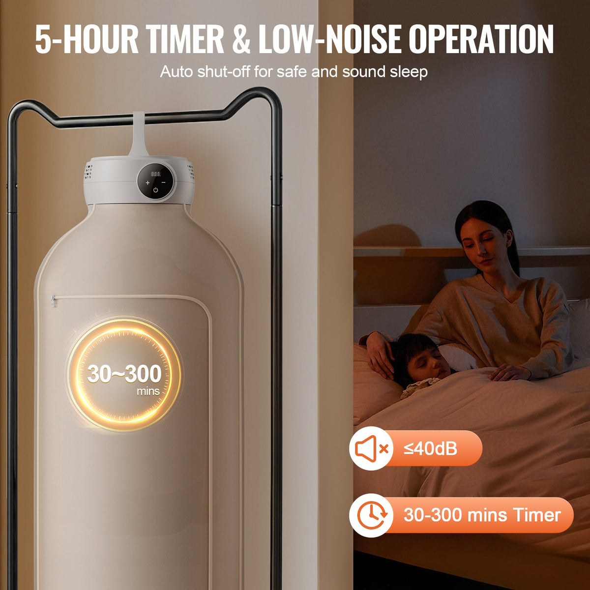 VEVOR Portable Clothes Dryer, Clothes Dryer with Dryer Bag, PTC Heating & LED Display, Foldable Mini Dryer with 5-H Timer for Apartments, Dorms, RVs, or Hotels, 600W, Beige - DDHGJBXS600WXGG14V1 - view 6