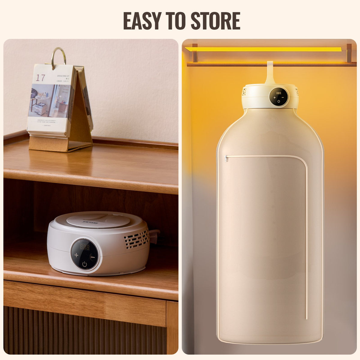 VEVOR Portable Clothes Dryer, Clothes Dryer with Dryer Bag, PTC Heating & LED Display, Foldable Mini Dryer with 5-H Timer for Apartments, Dorms, RVs, or Hotels, 600W, Beige - DDHGJBXS600WXGG14V1 - view 7