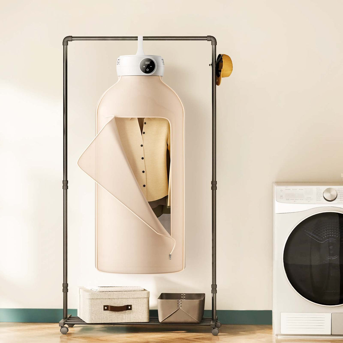 VEVOR Portable Clothes Dryer, Clothes Dryer with Dryer Bag, PTC Heating & LED Display, Foldable Mini Dryer with 5-H Timer for Apartments, Dorms, RVs, or Hotels, 600W, Beige - DDHGJBXS600WXGG14V1 - view 9