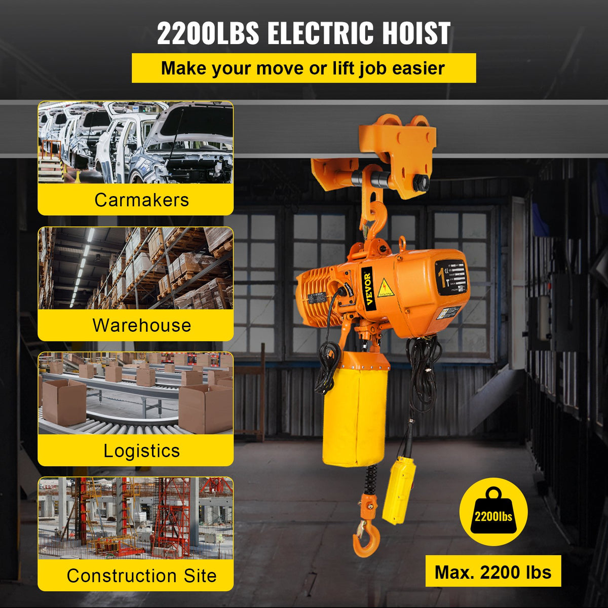 VEVOR Electric Chain Hoist - 1T, Single-Phase - product view 2