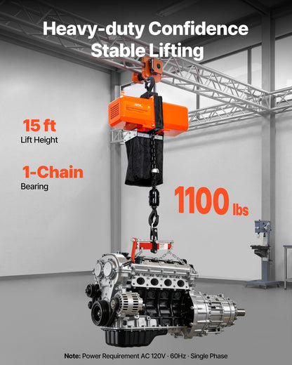 VEVOR Electric Chain Hoist - 1100 lbs, Single-Phase - product view 2