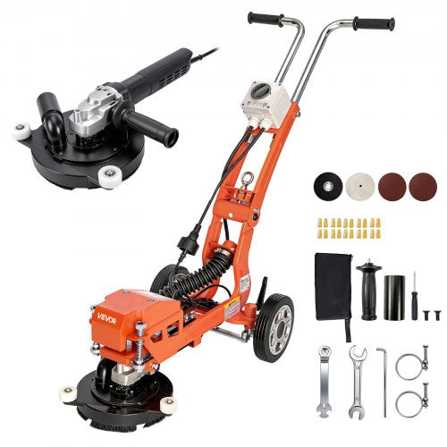 VEVOR Electric Concrete Grinder, 1400W 3600 RPM, Walk Behind Floor Polisher, Marble, Stone, Epoxy Floor Polishing, 7 in Grinding Disc, Adjustable Handle, with Vacuum Port, Dual Debris Control, Orange - DDHNTYMJ1600XZFX2001V1 - view 2