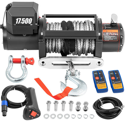VEVOR 12V Electric Winch 17500 lbs Synthetic Rope 9.5 mm x 26 m Wireless ATV Winch - DDJP1.75WB2181H01A2 - view 1