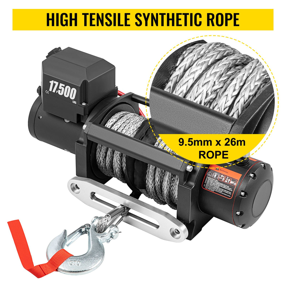 VEVOR 12V Electric Winch 17500 lbs Synthetic Rope 9.5 mm x 26 m Wireless ATV Winch - DDJP1.75WB2181H01A2 - view 4