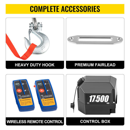 VEVOR 12V Electric Winch 17500 lbs Synthetic Rope 9.5 mm x 26 m Wireless ATV Winch - DDJP1.75WB2181H01A2 - view 7