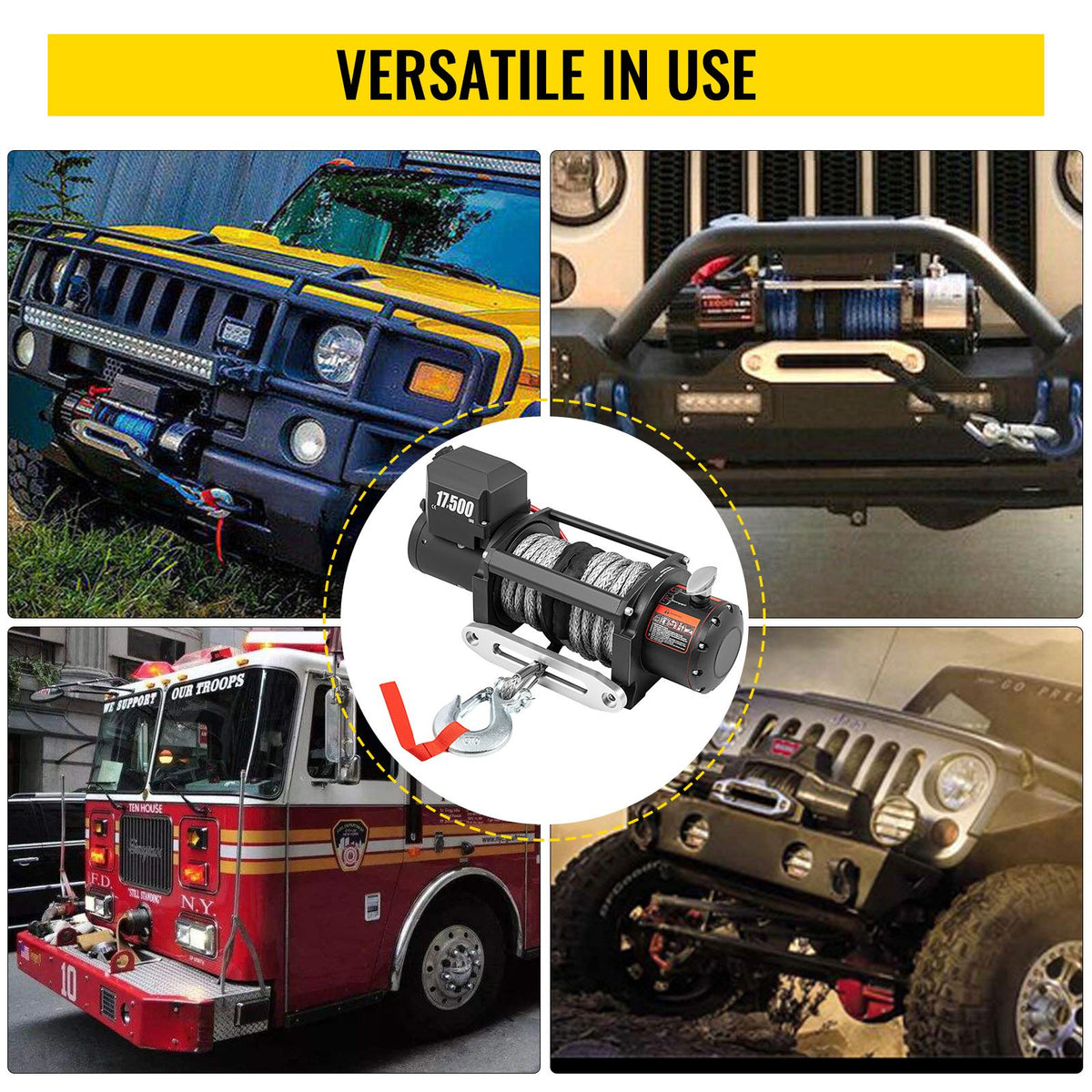 VEVOR 12V Electric Winch 17500 lbs Synthetic Rope 9.5 mm x 26 m Wireless ATV Winch - DDJP1.75WB2181H01A2 - view 8
